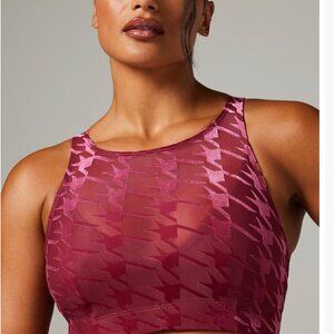 🔥 Savage X Fenty Red Plum Houndstooth Sports Bra XS NWT Velvet Sheer